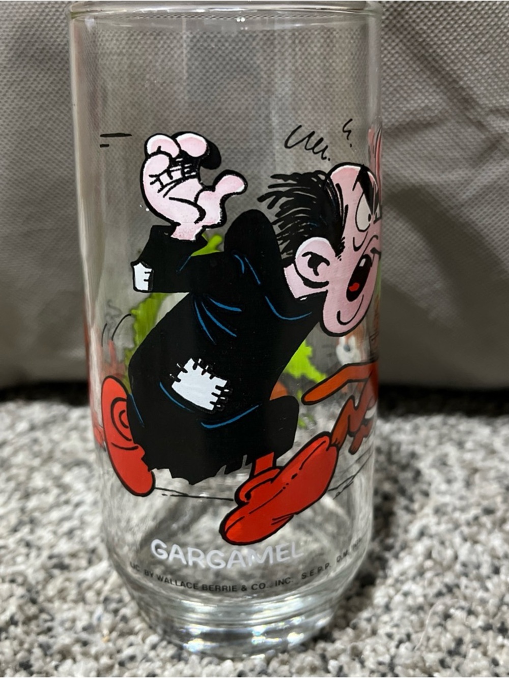 Smurf GARGAMEL & AZRAEL Glass Drinking Tumbler Wallace Berrie Peyo Vintage 1982
